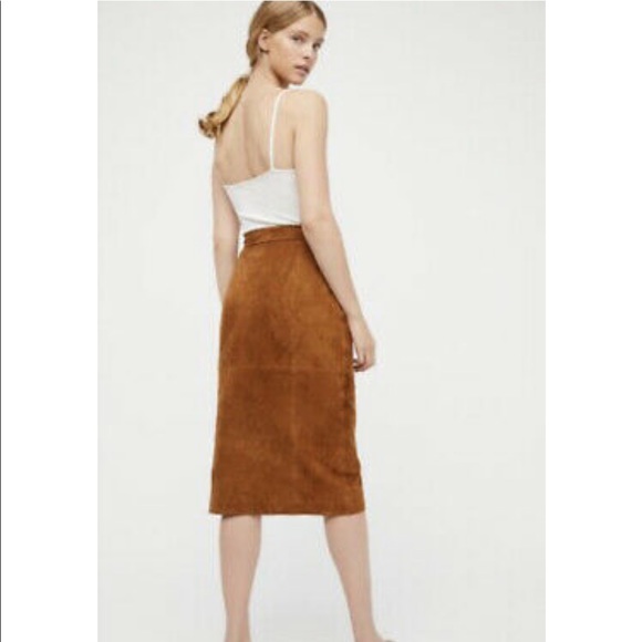 Free People Suede Wrap Midi Skirt EUC - Picture 2 of 8